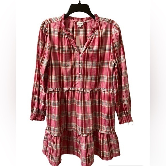 J. Crew Factory Dresses & Skirts - J. Crew Dress NWT Size 12 Sweet Briar Marine Pink Plaid Ruffle‎ Prairie Modest